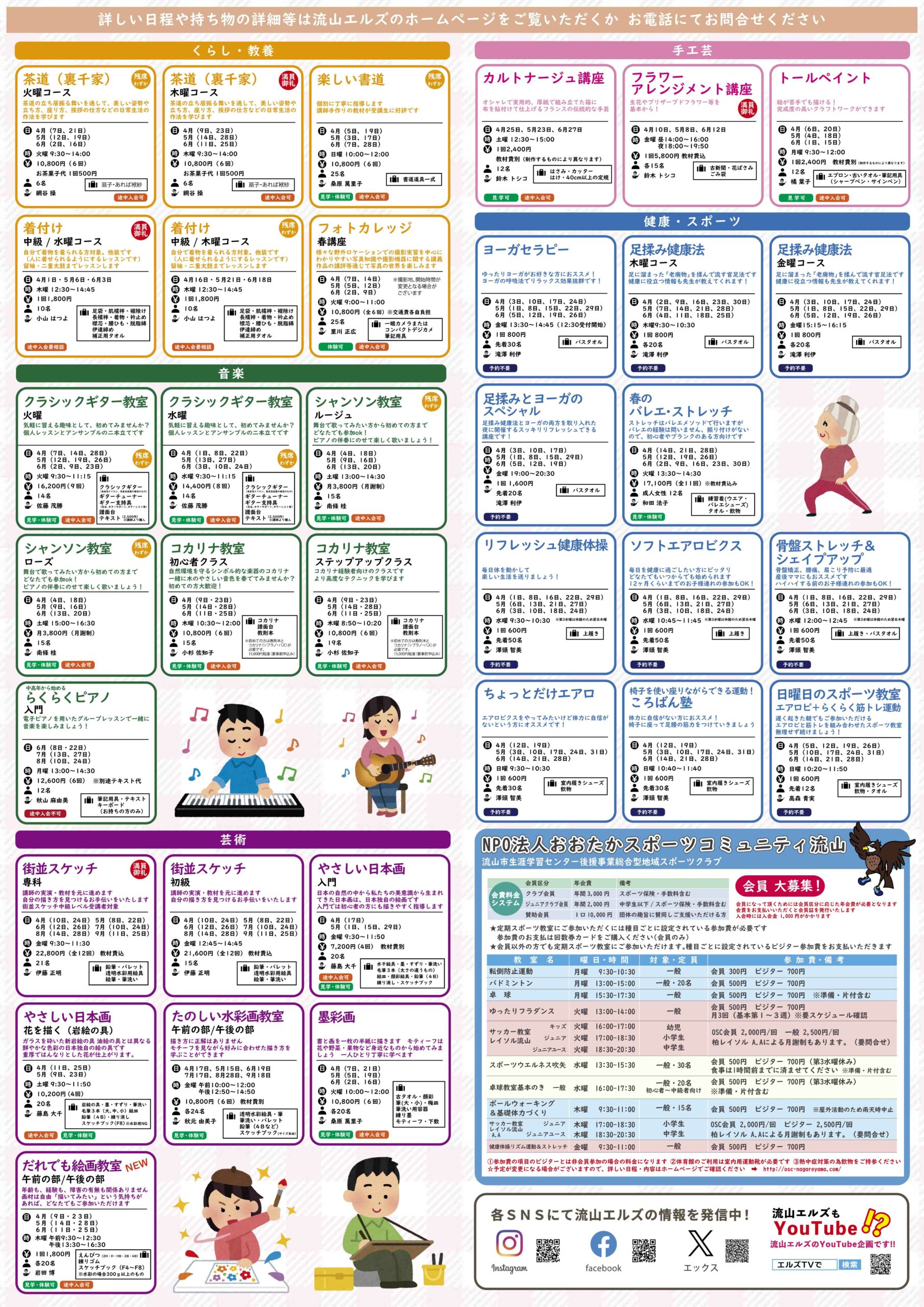 流山エルズの生涯学習講座　【4～6月号】
